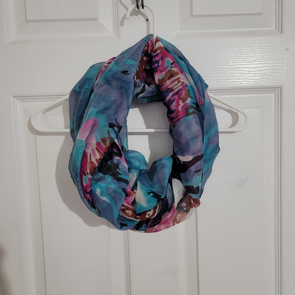 Charlotte Russe Blue and Pink Floral Infinity Scarf